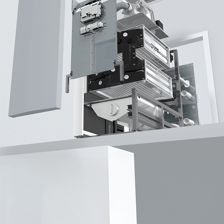  TRIGON XL in een exploded view om de demontage in losse onderdelen te illustreren voor snelle montage.