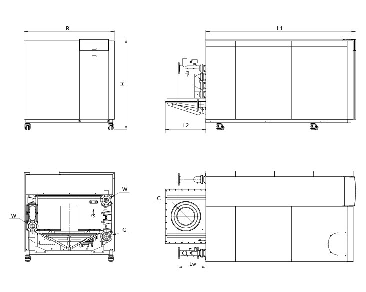 Technical drawings with dimensions for TRIGON XXL EVO 1.200-2.000